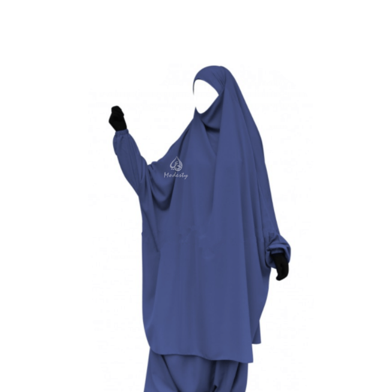 French Jilbab 2Piece with sleeves Light Blue Navy Modesty