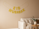 Eid Mubarak Letters Banner – Golden Glitter Party Decoration