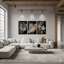 Three Piece Wall Frame | Allah and Muhammed (SAW) | Black, White, and Gold