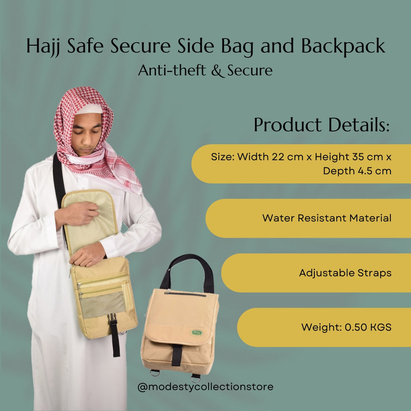 Hajj Safe Secure Side Bag and Backpack