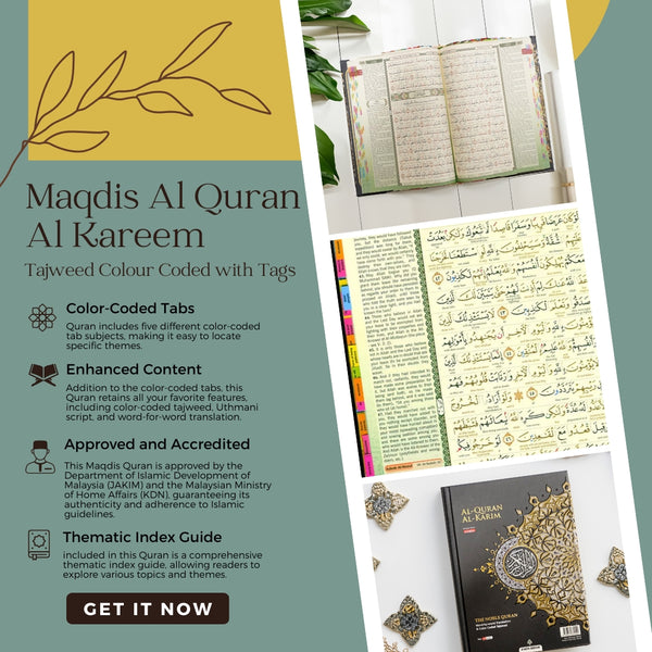 (A4) Maqdis Large Al Quran Al Kareem Word-by-Word Translation Tajweed Colour Coded with 200 Tags of Verses + 30 Tags of Juz