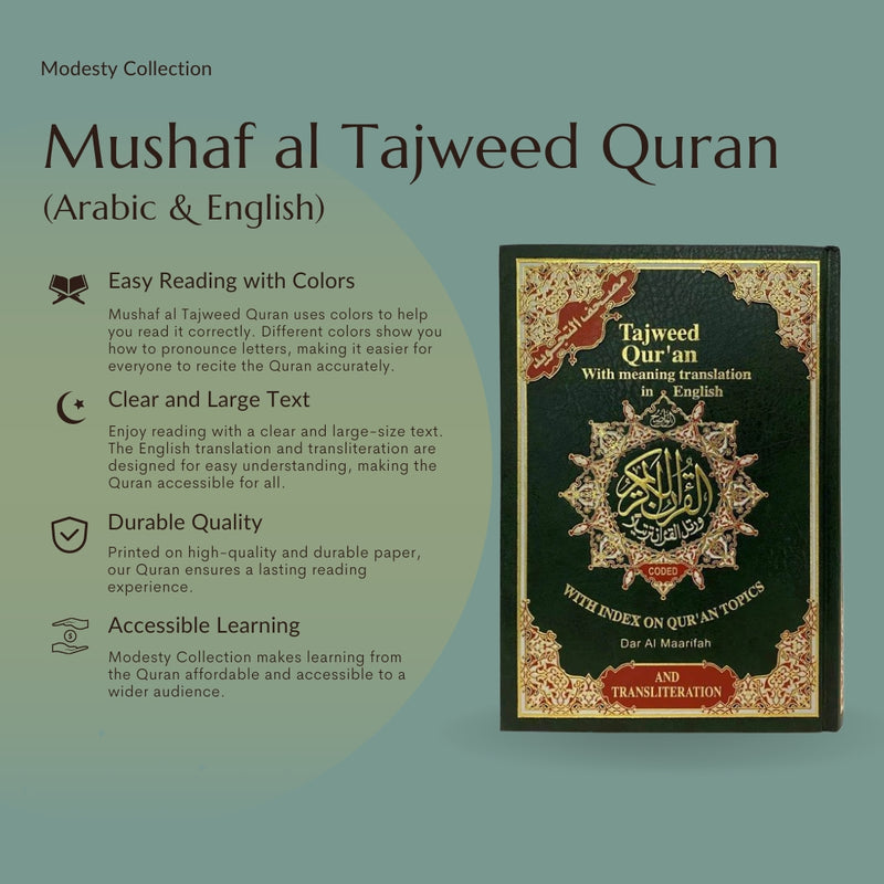 Mushaf al Tajweed Quran: Translation & Transliteration (Arabic & English) (Dar Al Maarifah)