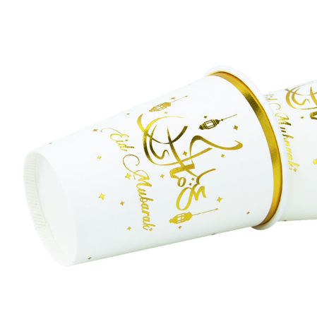 8 Eid Mubarak Paper Cups – Gold