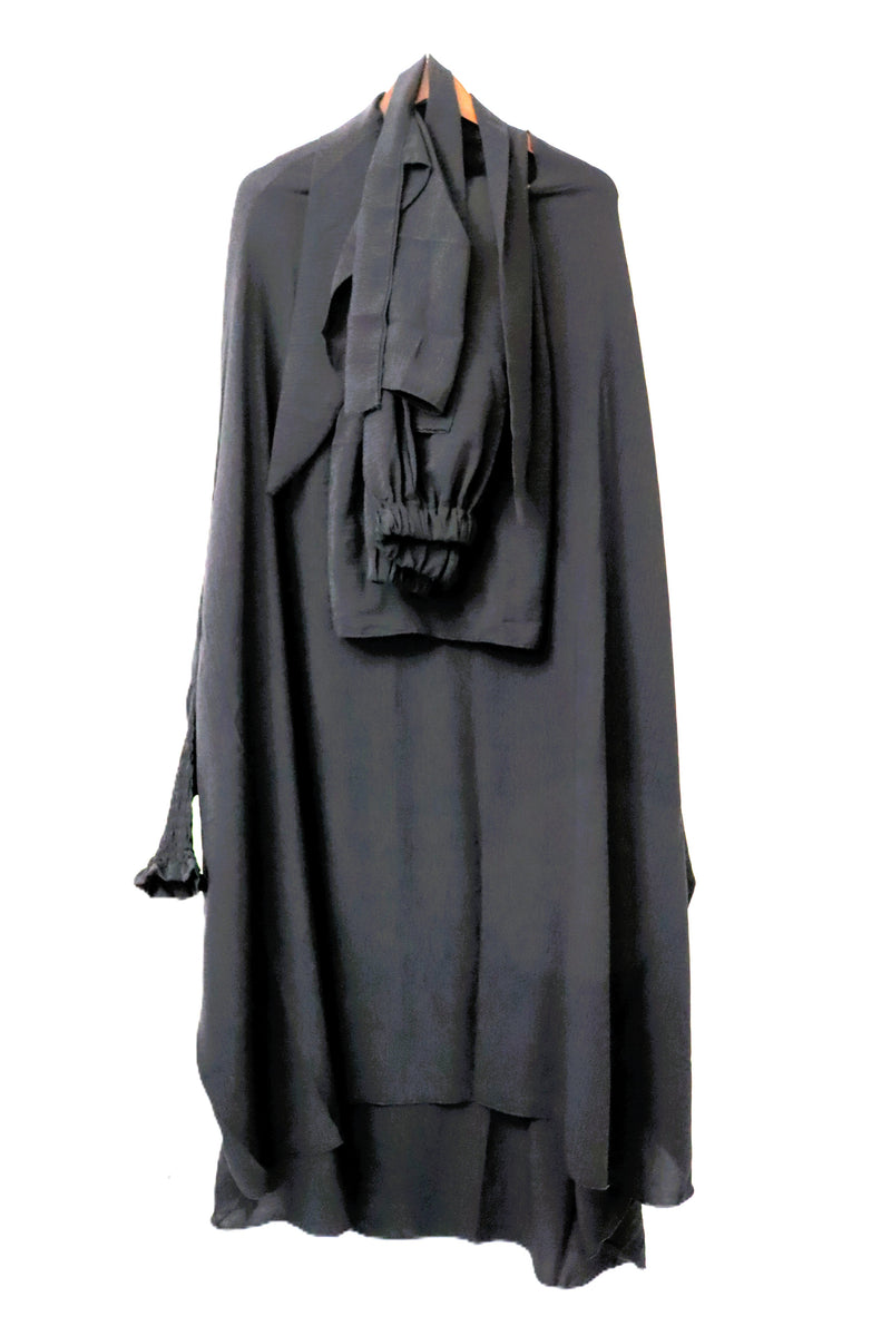 French Jilbab 2-Piece Set with Sleeves | Silky Nida Fabric (BLACK ONLY)