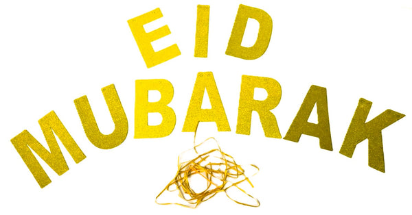 Eid Mubarak Letters Banner – Golden Glitter Party Decoration