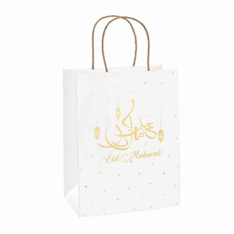 Eid Mubarak Paper Gift Bag – White with Gold Design