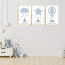Three Piece Kids Wall frame | Blue and White | Alhamdulillah | Allahuakbar | Subhanallah