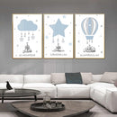 Three Piece Kids Wall frame | Blue and White | Alhamdulillah | Allahuakbar | Subhanallah