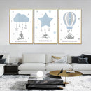 Three Piece Kids Wall frame | Blue and White | Alhamdulillah | Allahuakbar | Subhanallah