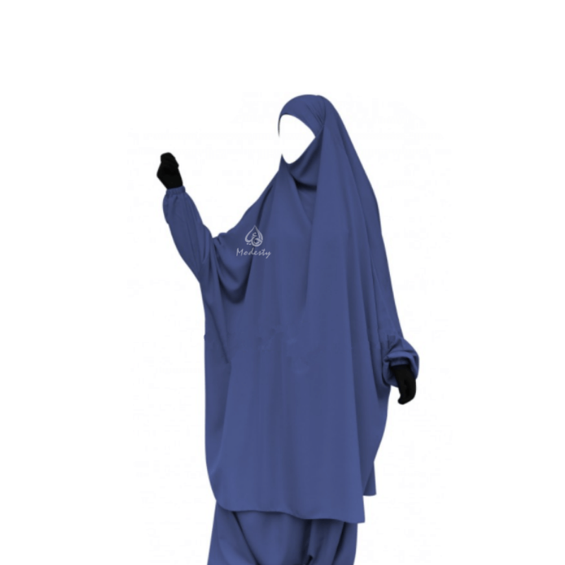 French Jilbab 2Piece with sleeves - Light Blue/Navy