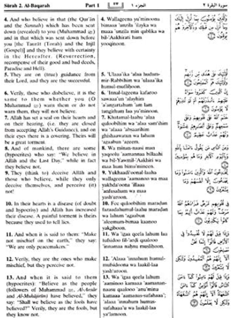 Noble Quran with English or Arabic Translation (Transliteration in Roman Script)