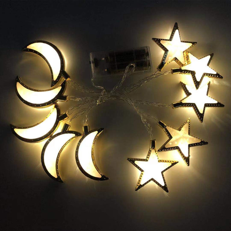 Eid & Ramadan Decoration Moon and  Stars (LED) Lights - Golden