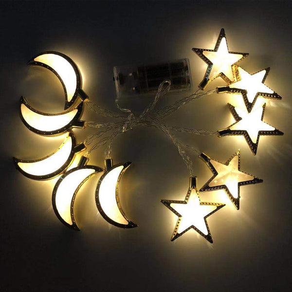 Eid & Ramadan Decoration Moon and Stars (LED) Lights - Silver